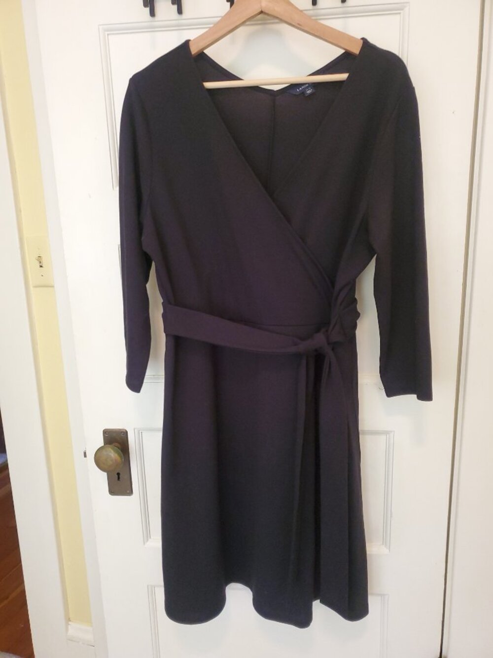 Land's End Black faux wrap jersey dress